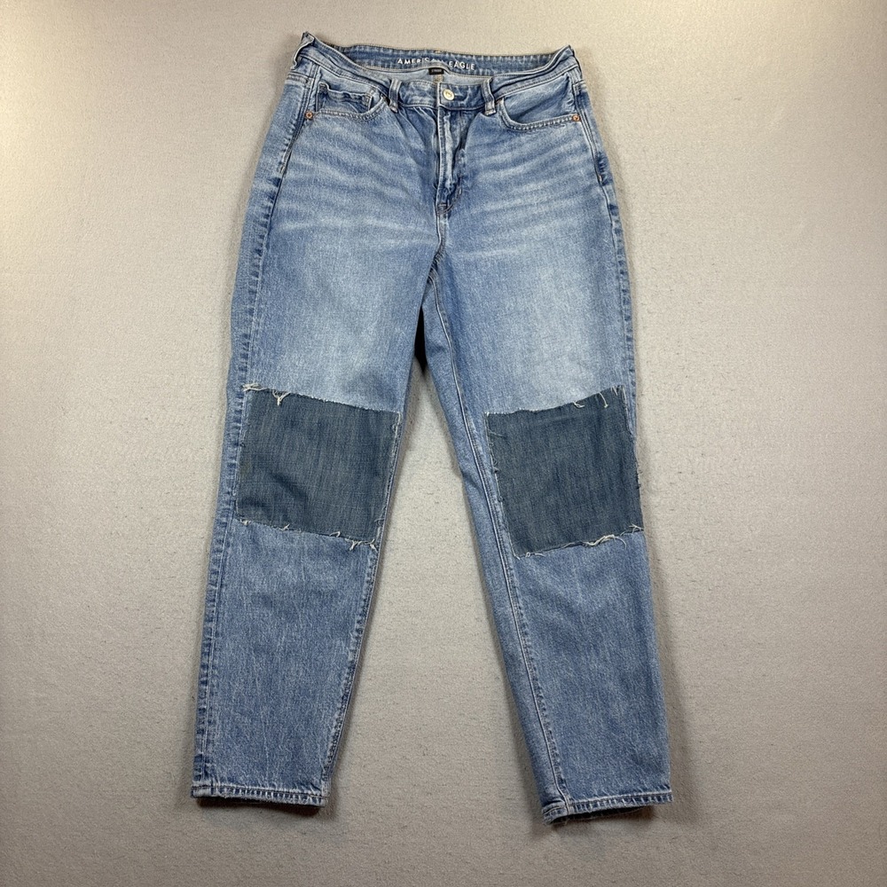 American Eagle Strigid Mom Jean Patched Knees Size 10 Regular
